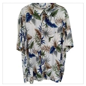 Men's Hawaiian Shirt by Croft &  Barrow Tropical Leaves Blue Green Sz XL Flawed